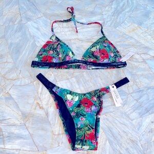 2 Pc Set  Swimsuit  Top +  Panty Brazilian  Bottoms Tropical Shine Strap Medium